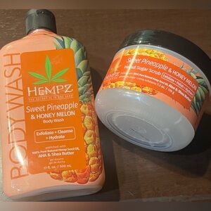 Hempz Sweet Pineapple & Honey Melon Body Wash & Body Scrub Bundle Both New!!